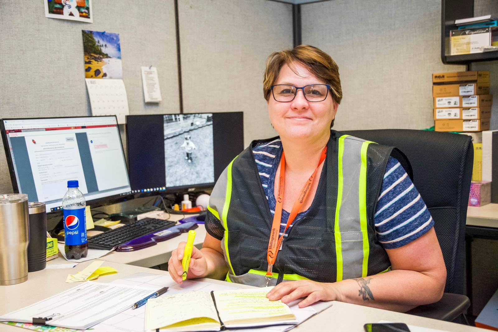 woman at desk working in corporate office